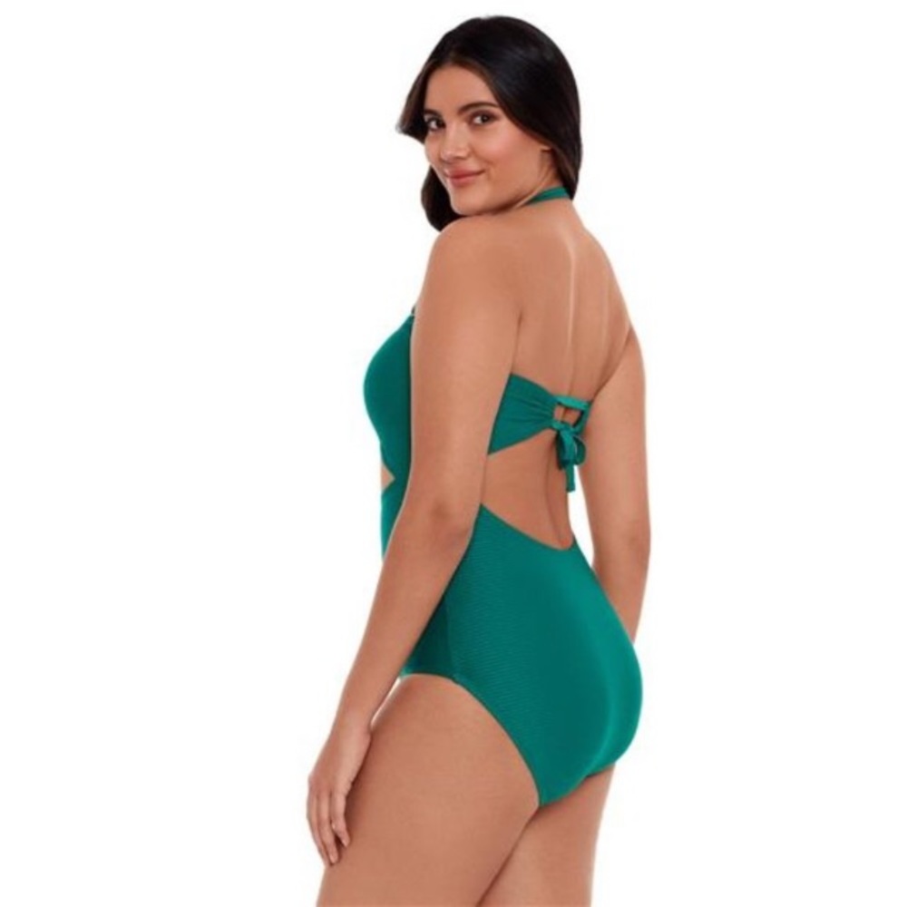 Emerald Green Ribbed Cut Out Swimsuit - Picture 3 of 7